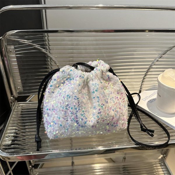 Bolso De Lentejuelas Moderno Y Personalizado Para Mujer Nuevo Bolso Balde Coreano Bolso De Hombro A La Moda Bolso Cruzado De Cena Gray-image