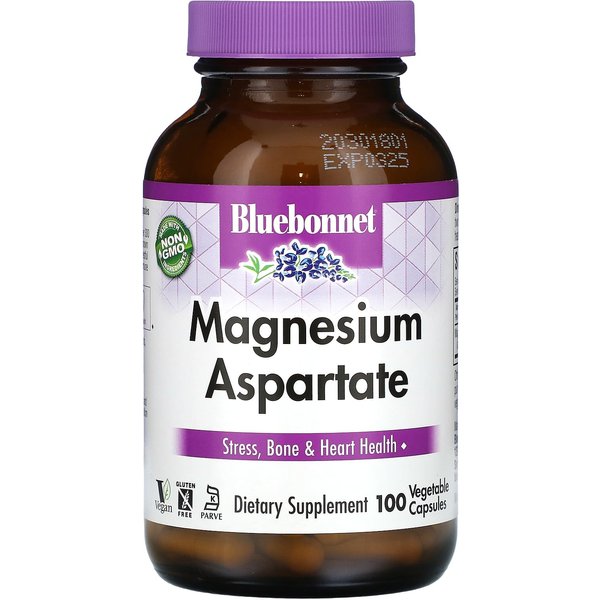 Bluebonnet Nutrition, Aspartato De Magnesio, 200 Mg, 100 CáPsulas Vegetales-image