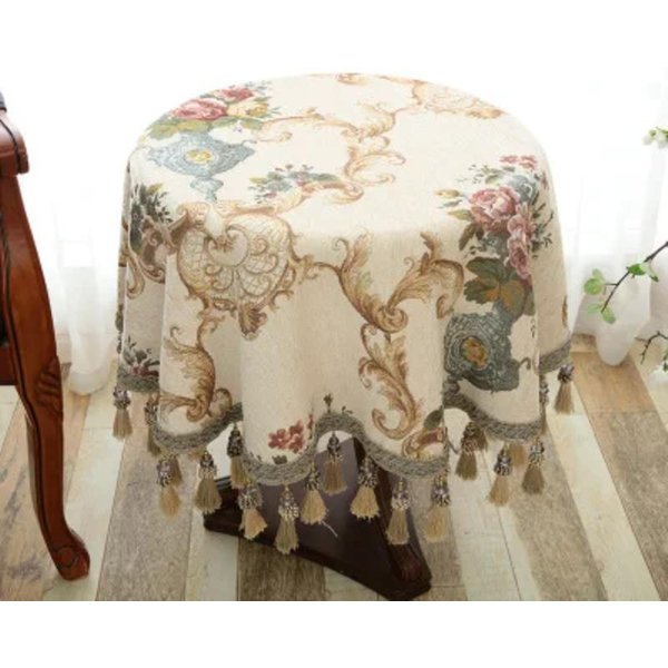 Mantel Jacquard De Chenilla Estilo Europeo Cubierta De Mesa Redonda Jacquard Para Mesa De Café Mantel Con Borlas 160Cm-image