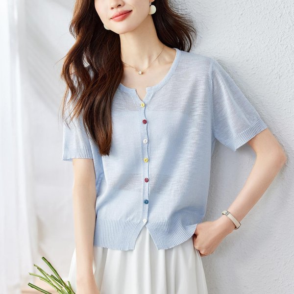 CáRdigan De Punto Fino De Seda Helada De Verano Para Mujer, Para Llevar Con Camiseta Corta VersáTil Y CóModa, Top ÚNico Y Exquisito One Size Negro-image