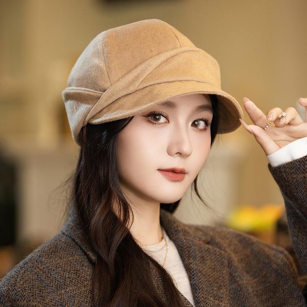 Boina Plisada De Lana Combinable Sombrero Casual Yamamoto A Prueba De Viento Para Mujer OtoñO E Invierno Sombrero Newsboy Que Afina El Rostro One Size-image