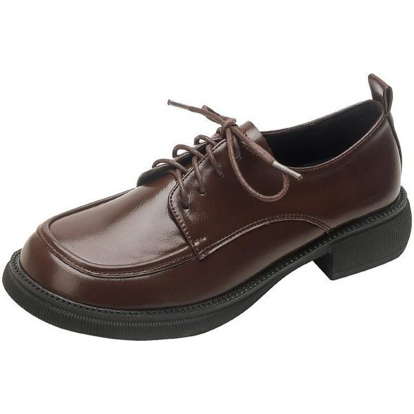 Zapatos PequeñOs De Cuero Con Suela Blanda Para Mujer Planos Nuevos Mocasines Combinan Con Todo Cuero Genuino Estilo BritáNico Retro Zapatos Para Mujer 40 MarróN-image