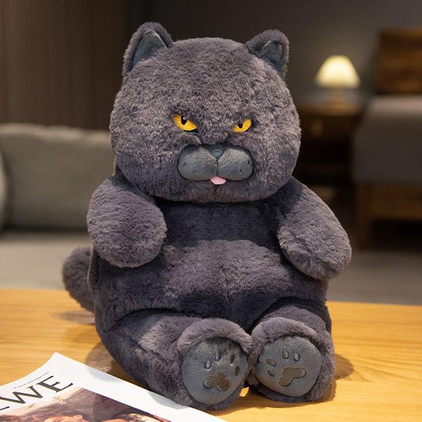 30Cm-60Cm Kawaii Brytyjski KróTkowłOsy Kot MięKkie Pluszowe Zabawki Wypchane ZwierząTka Lalki Prezent Urocze Grube Szare Koty Poduszka WystróJ Domu 30Cm Black-image