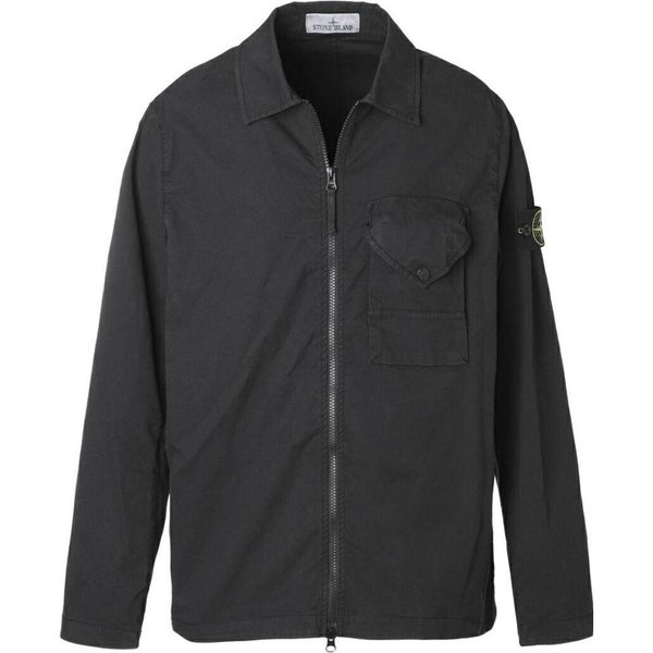Stone Island FW23 Jedna Kieszeń Mieszanka WełNy Zamek DłUgi RęKaw Koszula MęSkie Koszule Czarny 791511010-V0029 S Black-image