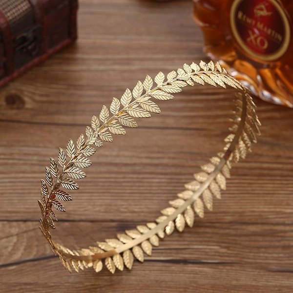 Corona Tiara De Hoja Dorada Barroca Corona De Tiara De Metal De CíRculo Completo Corona De Tiara De Hoja Dorada Corona Para El Cabello-image