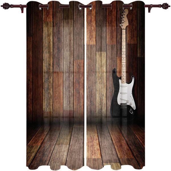 2 Piezas Escenario Musical DiseñO De Guitarra EléCtrica Instrumento Cortinas Parasol Para Sala De Estar Dormitorio DecoracióN Del Hogar Cortinas Finas W60Xh100(Cm)X2Pcs&Rod Pocket-image