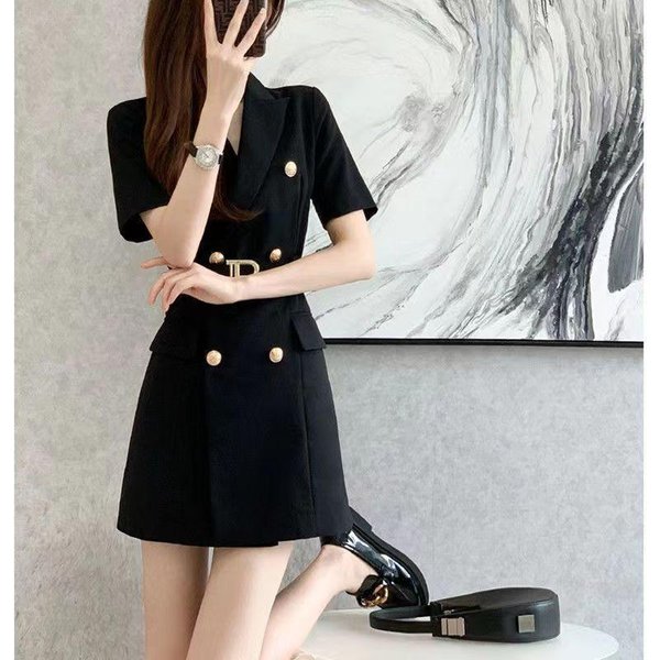 Nuevo Vestido De Traje Nicho De Verano Estilo Retro FrancéS BritáNico DiseñO CeñIdo A La Cintura Y Adelgazante Para Mujer 2XL Negro-image
