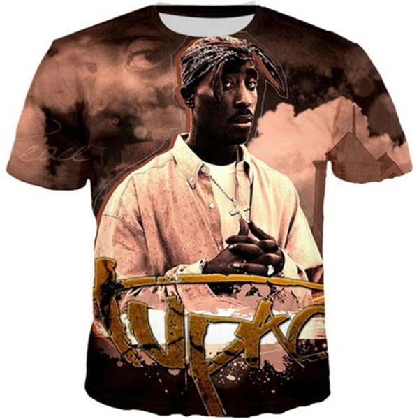 Nowa Koszulka Harajuku MęSka Koszulka Moda 2Pac Graficzna Hip Hop Odzież MęSka Letnie Codzienne Moda OkrąGłY Dekolt KróTki RęKaw Top 5XL Beige-image