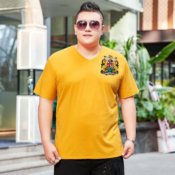 Nueva Camiseta De Manga Corta Para Hombres Gordos Camiseta De AlgodóN Sencilla Y A La Moda Para Hombre Gordo Top Para Hombre Gordo Extragrande Xxxxxl 7XL Amarillo-image