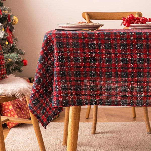 Mantel NavideñO A Cuadros Rojos Y Verdes, Mantel Rectangular Para Navidad Y AñO Nuevo, Mantel Con Estampado De Copos De Nieve, Mantel Para Mesa De Comedor 60X60Cm-image