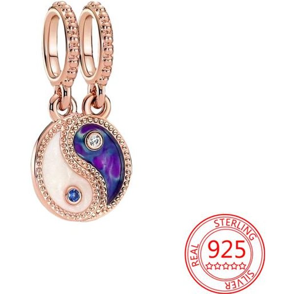 Nowy 925 Sterling Silver RóżOwe ZłOto Para Dynda Charms Fit 925 Oryginalne Kobiety Bransoletki Z KoralikóW Urok Na Naszyjnik BiżUteria Beige-image