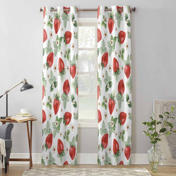 Letnie Owoce Truskawka Kwiat ZasłOny Okienne Do Salonu Luksusowa ZasłOna Do Sypialni ŻAluzje Kuchenne Draperie ZasłOny 135W X 160H(Cm) X2-image