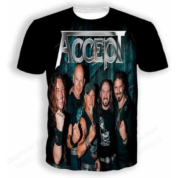 Camiseta Estampada 3D Rock Band Accept Hombre Moda Talla Grande Manga Corta Camiseta NiñOs Hip Hop Tops Deportivos Camisetas Ropa De Hombre Vintage 2XL Gray-image