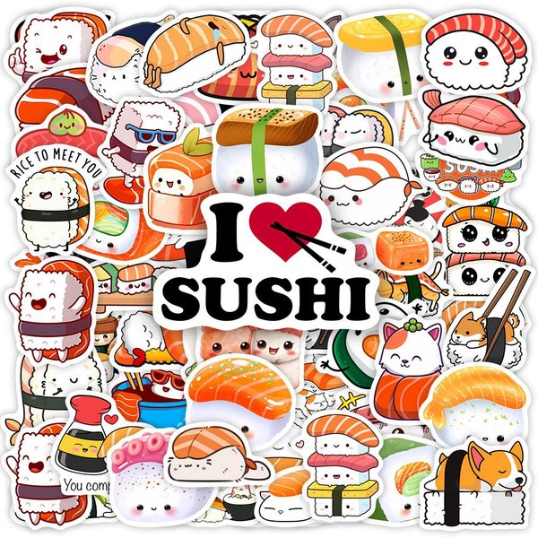 Kawaii Urocze KreskóWkowe Naklejki Sushi DIY Zabawka Dla Dzieci Prezent Naklejka Na Telefony Laptopy Butelki Scrapbooking Bagaż Dekoracyjne Wodoodporne-image