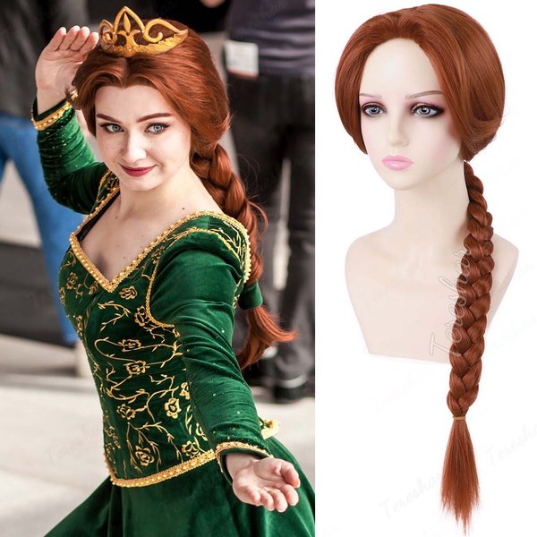 Peluca De Disfraz SintéTica Larga Trenzada Para Mujer Color MarróN Rojizo 29.5 Pulgadas Peluca Trenzada Para Cosplay Halloween Fiesta De Anime, Peluca De Princesa Fiona White-image