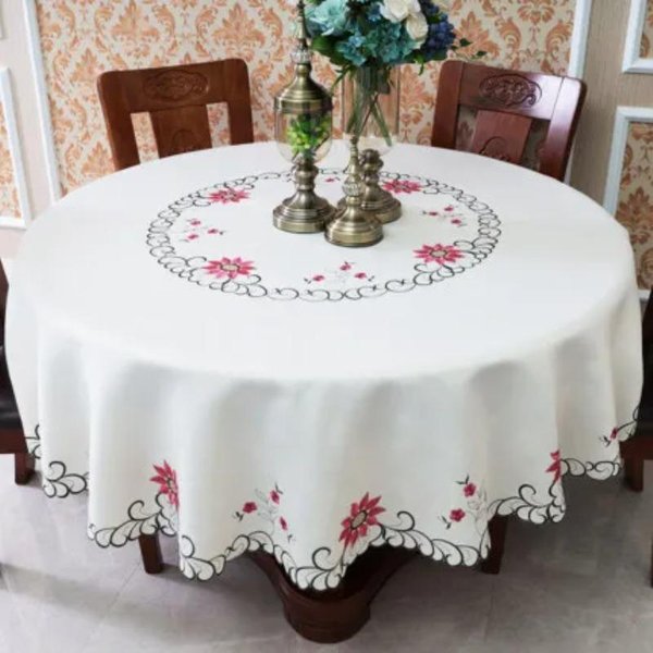 DużY OkrąGłY Obrus Z Haftem OkrąGłY Obrus Weselny Hotel W Stylu Europejskim Obrus Urodzinowy Siedzisko Hollow Out Koronkowy BiałY Obrus 120Cm-image