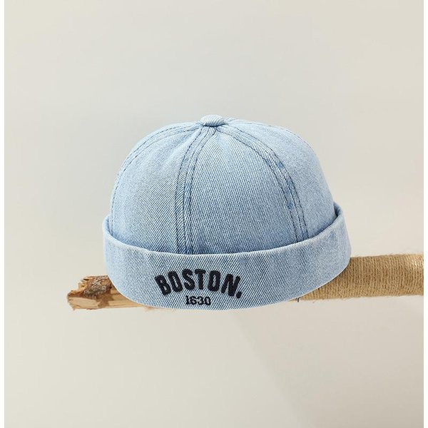 Gorra De MelóN De Mezclilla Coreana Para Bebé Hip Hop Bordada Con Letras Gorro Sin Visera Ajustable Sombreros De Propietario Para NiñOs Gorros De Bombero Retro De CúPula 48-50Cm Gray-image