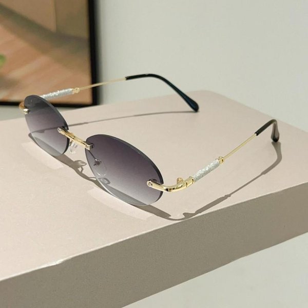 Gafas De Sol Para Hombre Nuevas Elegantes Degradado Exteriores Casuales Gafas De Sol DecoracióN DiseñO De Moda Para Mujer Kammpt Gafas De Sol Ovaladas Sin Montura Golden Gray-image