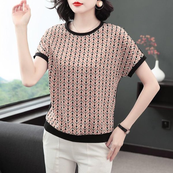 Nueva Camiseta De Manga Corta De Verano Para Mujer Que Cubre La Barriga Camisa Para Madres De Mediana Edad Manga MurciéLago Top Holgado 3XL Gray-image