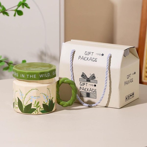 Taza De CeráMica Con Tapa Taza De Alto Valor Taza De Agua Taza De Oficina Souvenir Taza De Café Para Mujer Taza De Desayuno Para Hombre 301-400Ml-image
