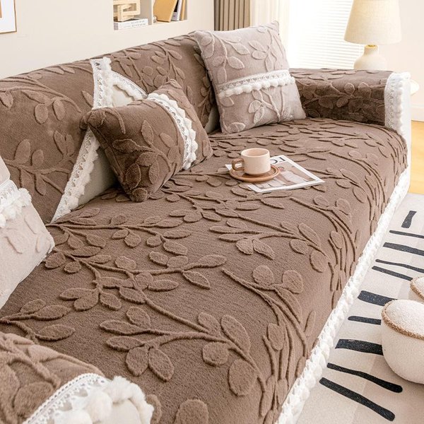 Toalla De Sofá De Jacquard De Hoja, Estera Gruesa De Felpa En Forma De L, Funda De Sofá Antideslizante Para Esquina, CojíN De Sofá Sencillo, Funda De Sofá Chaise Longue 30X50Cm Pillowcase-image