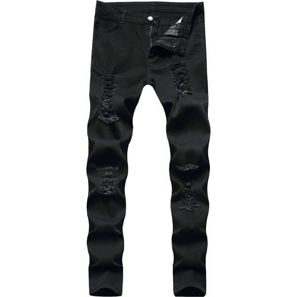 Pantalones Vaqueros Ajustados Negros Europeos Y Americanos 2024 Con Agujeros En Las Rodillas, Pantalones EláSticos Ajustados Para Hombre 34 Negro-image