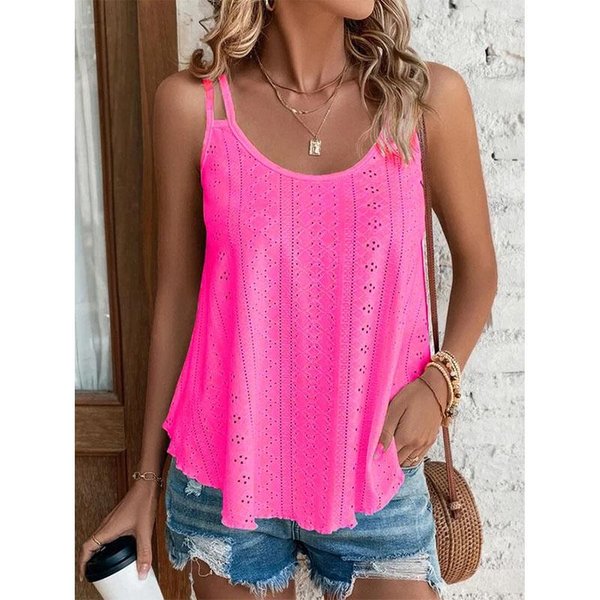 Camisola De Verano Para Mujer, Camiseta Sin Mangas Con Cuello Redondo, Camisa Interior Sin Mangas De Jacquard XXL Rojo Rosa-image