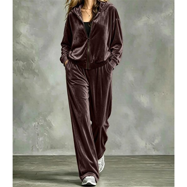 Damski Welurowy DwuczęśCiowy Dres Rozpinana Bluza Z Kapturem Sznurek Szerokie Spodnie Casualowy LuźNy DwuczęśCiowy Zestaw Ubrań 4XL-image