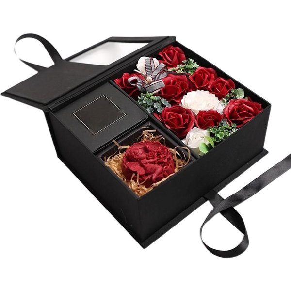 Caja De Regalo RomáNtica De Flores De Rosa Para San ValentíN Boda CumpleañOs Negro-image