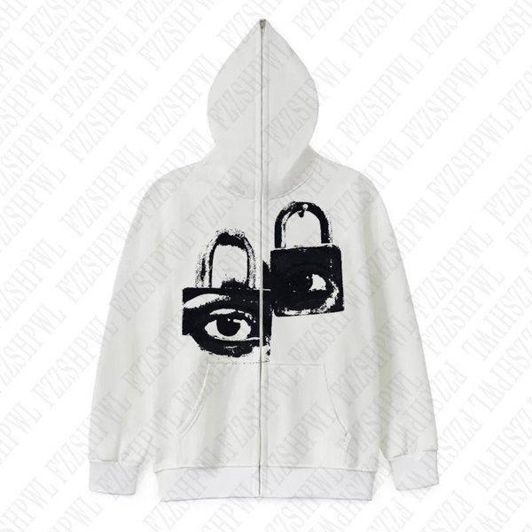 Y2K Bluza Z Kapturem AmerykańSki Styl Gotycki Harajuku Graficzny Nadruk Bluza Z Kapturem Na Zamek Vintage Hip Hop Punk Oversized Casual Top XL BiałY-image