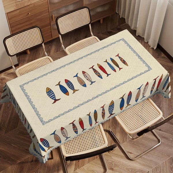 Niebieska Rybka Z Motywem Oceanu ProstokąTny Obrus Na Stół Dekoracja Letnia Morska Obrus Na Stół Kuchenny Jadalny Dekoracja ŚWiąTeczna Piknikowa Impreza 100X160Cm-image