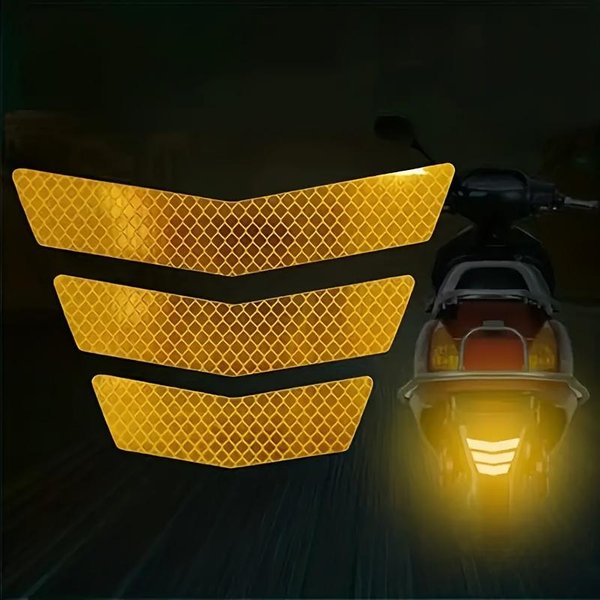 3 Szt. Naklejki Odblaskowe Nocą Naklejki Na Karoserię Samochodu, Naklejki Na Motocykl, Naklejki Na Kask, Paski Odblaskowe Na Pojazd Elektryczny, Ostrzegawcze Naklejki Na SamochóD żółTy-image