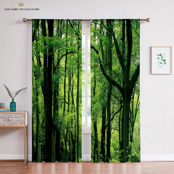 ŻAluzje Okienne ZasłOny Do Salonu, Lasu, DżUngli, Naturalnego Krajobrazu, Krajobrazu, Cienkiego, Wodospadu, Kuchni, Sypialni, W50X130H(Cm)X2Pcs&Rod Pocket-image