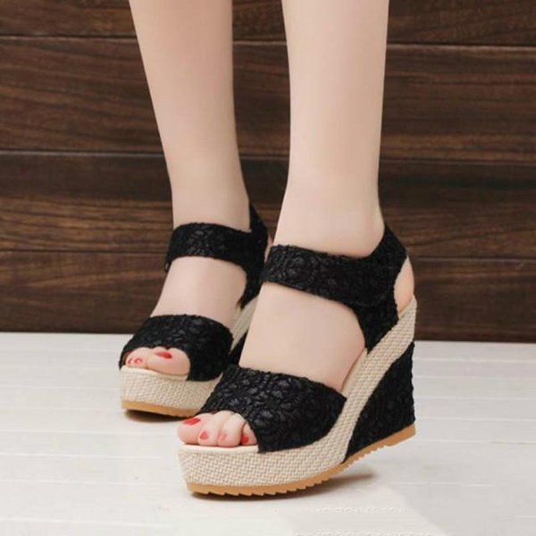 Nuevas Sandalias De CuñA De Moda Para Mujer Verano Punta Abierta Sandalias Cabeza De Pez Plataforma De Moda Tacones Altos Zapatos De Mujer Talla 35 -41 41 Negro-image
