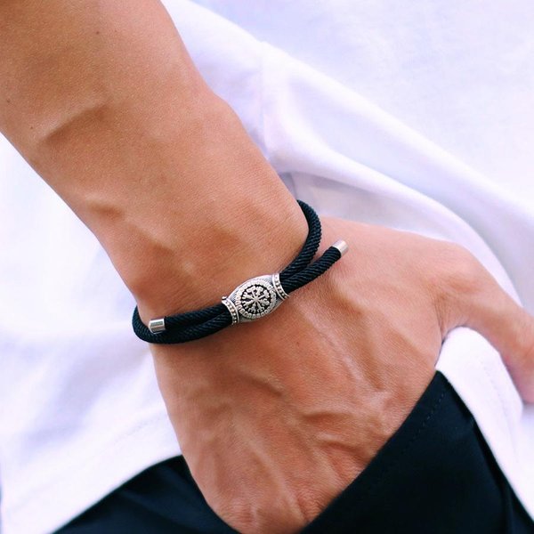 Retro MęSka Bransoleta Wikingowska RęCznie Robiona Regulowany Sznurkowy Bransolet Casualowe Akcesoria Prezent Dla Niego Pulseras Para Hombre Bransoletka Z Tkaniny Czarny-image