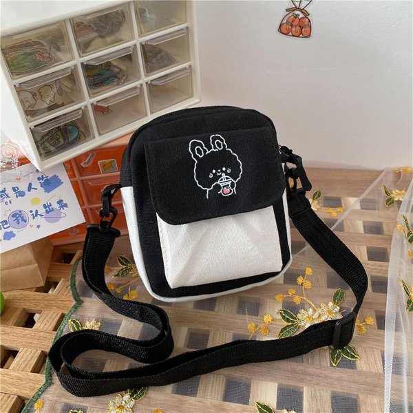 Bolso De Hombro Con Estampado De Dibujos Animados Para Mujer, Bonito Bolso De Lona, Bolso Para TeléFono Para NiñA, Bolso Cruzado De Colores Con Retazos, Bolso De Compras Para Mujer-image