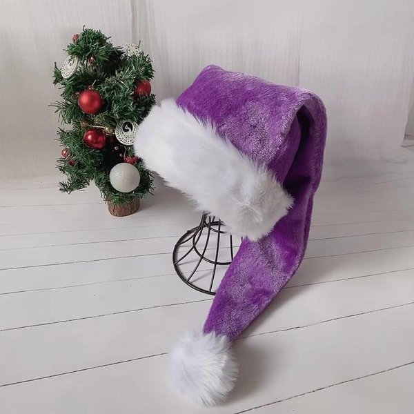 Gorro De Peluche NavideñO Negro Y Rojo De Papá Noel, Novedoso Gorro De Papá Noel Para NiñOs, Decoraciones NavideñAs Para AñO Nuevo, Regalo De Papá Noel Para El Hogar, Suministros Para Fiestas. PúRpura-image