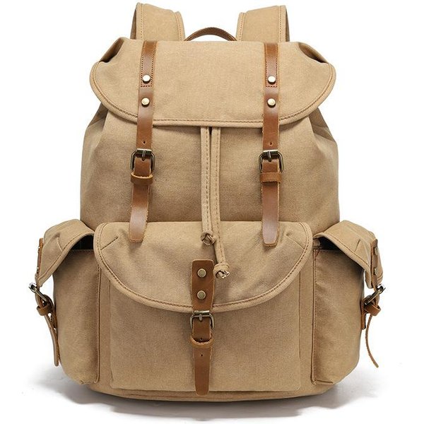 Mochila Para Hombre Y Mujer Mochilas Deportes Al Aire Libre Bolsa De Viaje Lona Encerada Impermeable Bolsa De Viaje Para Ordenador Caqui-image