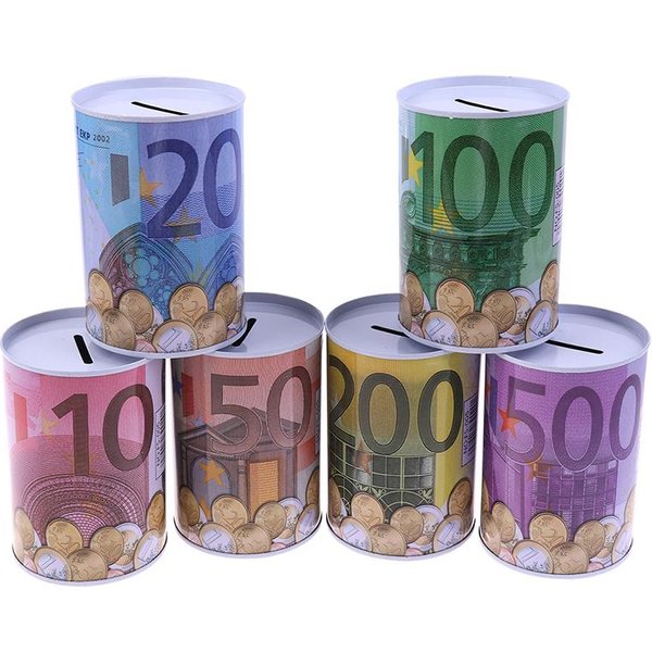 1 Szt. Kreatywny Euro Dolar Metalowy Cylinder Bank OszczęDnośCiowy Skarbonka Dekoracja Domu Na Monety Depozytowe PudełKa Do Przechowywania Dekoracja Domu-image