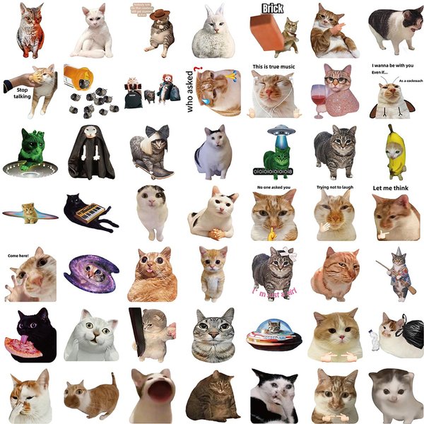 50 Sztuk Naklejki Z Kolekcją MemóW O Kotach Wodoodporne Winylowe Naklejki Na Laptopy Butelki Na Wodę Telefony Deskorolki Naklejki Na Butelki Z Wodą Beige-image