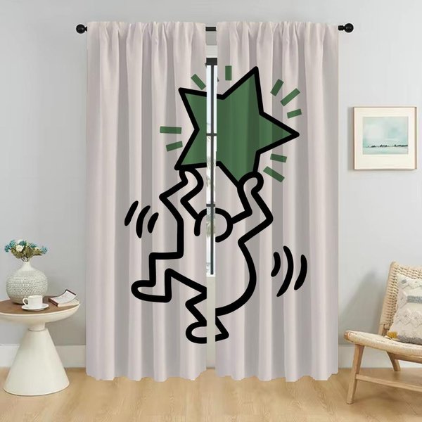 ZasłOny PokóJ DziecięCy Keith Haring ZasłOna Okienna Do Pokoju 2 Panele Dekoracja Halloween Rolety Przegroda Tiul Do Sypialni Salonu W50Xh70Cmx2Pcs-Cl-image