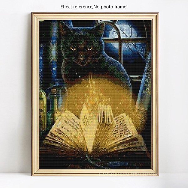 Pintura De Diamantes Animal Gato Libro Luz Mosaico De PedreríA Bordado De Diamantes 20X30CM-image