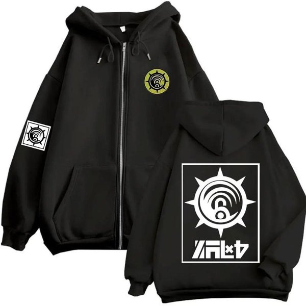 Sudadera Con Capucha Y Cremallera Estilo Gachiakuta Enjin Anime Para Hombre Mujer Casual Oversize Con Cremallera Unisex Manga Cosplay Sudaderas Con Cremallera 6XL Black-image