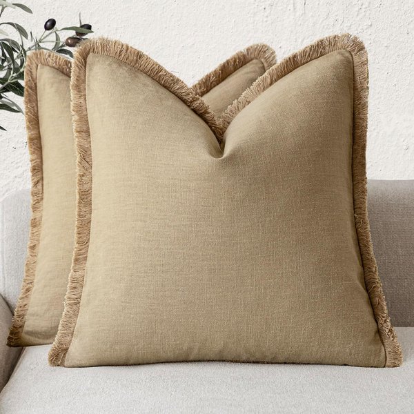Funda De Almohada Decorativa De Lino Con Flecos Funda De CojíN Estilo Bohemio RúStico Con Flecos Para Sala De Estar Sofá Cama Silla 45X45Cm MarróN 30X50Cm-image