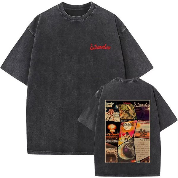 Camiseta vintage Lavada Banda De Rock Extremoduro Tour Hombre Moda Hip Hop Calle Camisetas Mujer Verano Holgada Oversize Camiseta XL-image