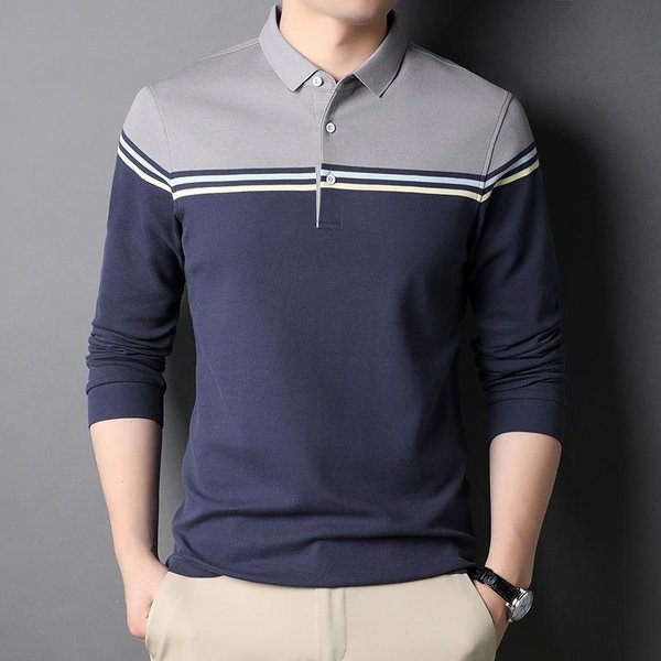 Camiseta De Manga Larga Para Hombre, Moderna, Nueva, Con Solapa, Top Casual, Moda De Primavera, Camisa Polo Personalizada Para Hombres JóVenes Y De Mediana Edad Xxxl Blue-image