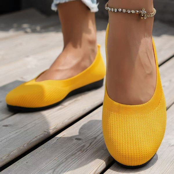 Damskie Buty Codzienne Modne Buty PłYtkie Z OkrąGłYm Noskiem Wygodne OddychająCe Siateczkowe Buty PłAskie 38 żółTy-image