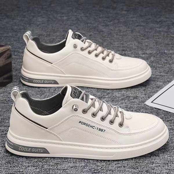Zapatos De Hombre Primavera Y OtoñO Nuevos Zapatos Casuales De Cuero Zapatos Planos Blancos PequeñOs Para Adolescentes VersáTiles Zapatos Deportivos Blancos De Verano 44 Gray-image