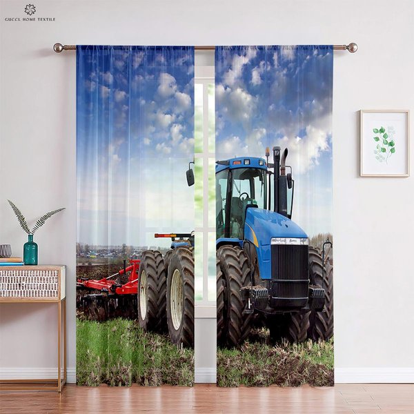 Realistyczne ZasłOny Okienne Z Nadrukiem, Traktor Z Nadrukiem 3D, Dekoracja Sypialni, Salonu, Gabinetu, Dekoracja Domu, 2 Szt. W70Xh100(Cm)X2Pcs&Grommet Top-image