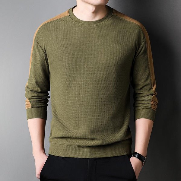 Wiosna Nowy Styl MęSki T-Shirt Patchworkowy Z DłUgim RęKawem Koszulka Bazowa Modna MęSka Bluza Z DłUgim RęKawem 4XL Gray-image